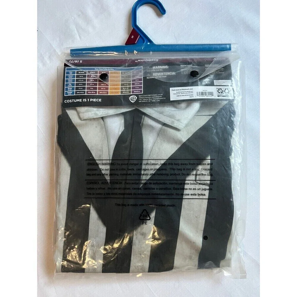 New Kids Beetlejuice Costume Jumpsuit Child Small-Med 6/7 With Green Hair Spra